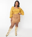 Plus Suede Tiered Fringe Skirt