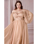 Plus Size Sweetheart Chiffon Long Sleeves Goddess Sheer Floor Length Bridesmaid Dress