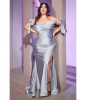 Plus Size Off the Shoulder Ruched Slit Jersey Mermaid Bridesmaid Dress