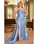 Plus Size Pleated Fitted Ruched Applique Slit Sequined Sleeveless Scoop Neck Corset Waistline Evening Dress with a Brush/Sweep Train