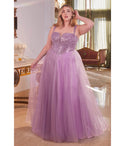 Plus Size A-line V-neck Strapless Plunging Neck Glittering Lace-Up Sequined Corset Waistline Tulle Ball Gown Prom Dress