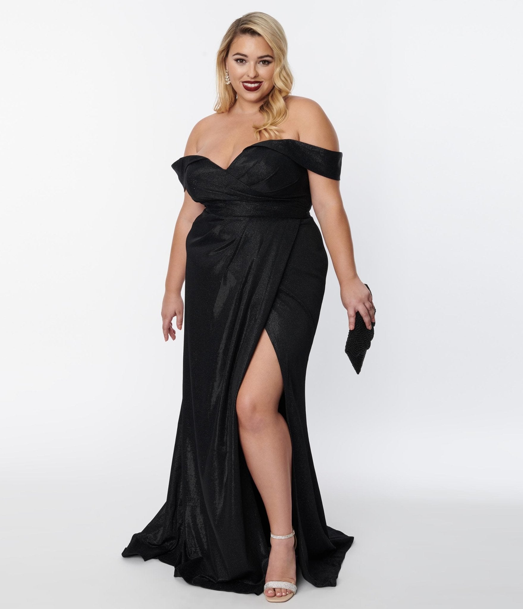 

Plus Size Elegant Black Shimmer Off The Shoulder Dress