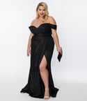 Tall Plus Size Sweetheart Off the Shoulder Metallic Back Zipper Fitted Faux Wrap Slit Dress