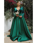 Plus Size V-neck Long Sleeves Belted Elasticized Waistline Velvet Bridesmaid Dress