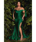 Plus Size Jersey Off the Shoulder Slit Ruched Mermaid Bridesmaid Dress