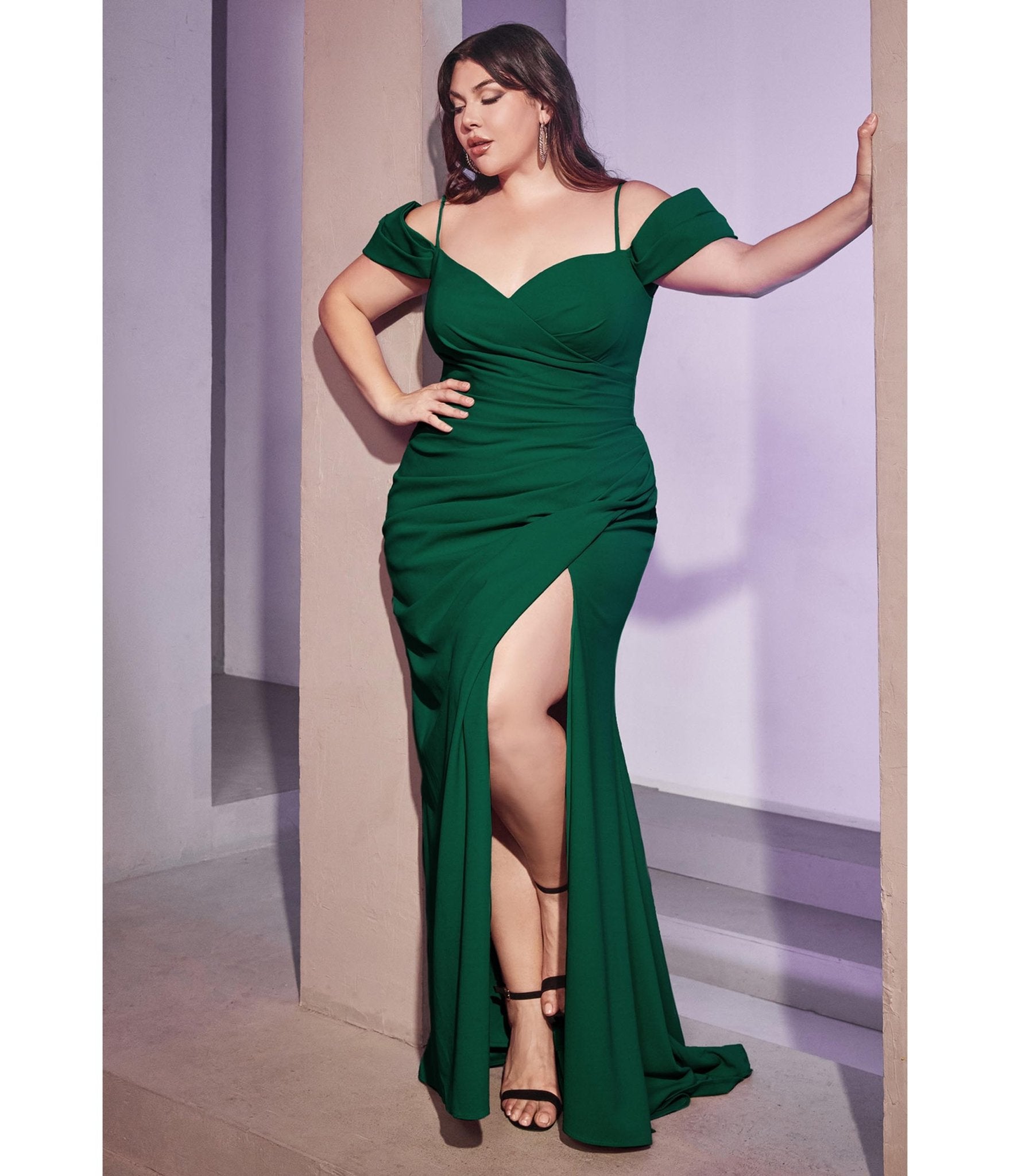 

Cinderella Divine Plus Size Emerald Regal Off Shoulder Bridesmaid Dress