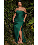 Plus Size Sweetheart Slit Ruched Draped Fitted Off the Shoulder Floor Length Satin Bridesmaid Dress