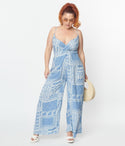 Plus Size V-neck Sleeveless Spaghetti Strap General Print Back Zipper Jumpsuit