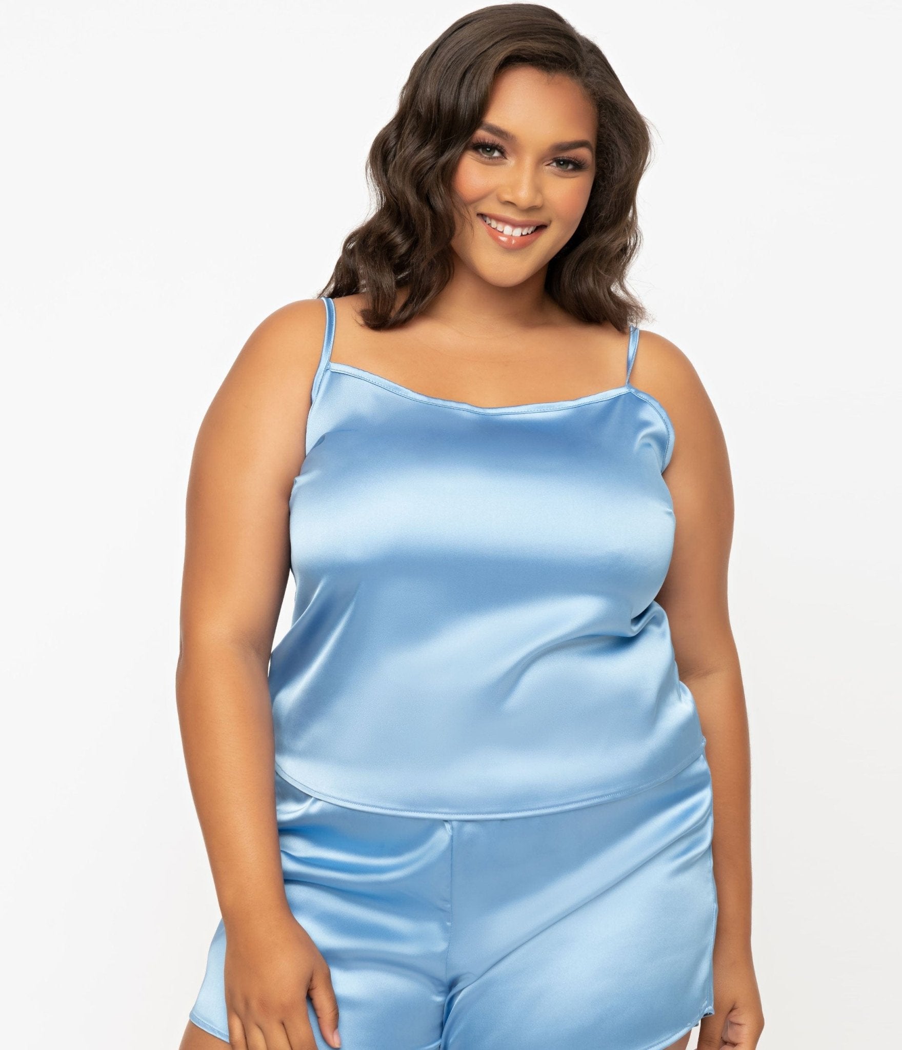 

Plus Size Light Blue Satin Pajama Tank Top