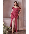 Plus Size Sheath Off the Shoulder Satin Draped Slit Fitted Lace-Up Corset Waistline Ball Gown Sheath Dress/Prom Dress