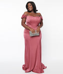 Plus Size Satin Sheath Fitted Cap Sleeves Off the Shoulder Straight Neck Corset Waistline Fall Sheath Dress with a Brush/Sweep Train