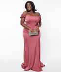 Plus Size Fall Satin Cap Sleeves Off the Shoulder Fitted Straight Neck Sheath Corset Waistline Sheath Dress with a Brush/Sweep Train