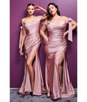 Plus Size Off the Shoulder Slit Ruched Mermaid Jersey Bridesmaid Dress