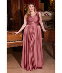 Plus Size A-line V-neck Satin Cutout Ruched Keyhole Sleeveless Evening Dress