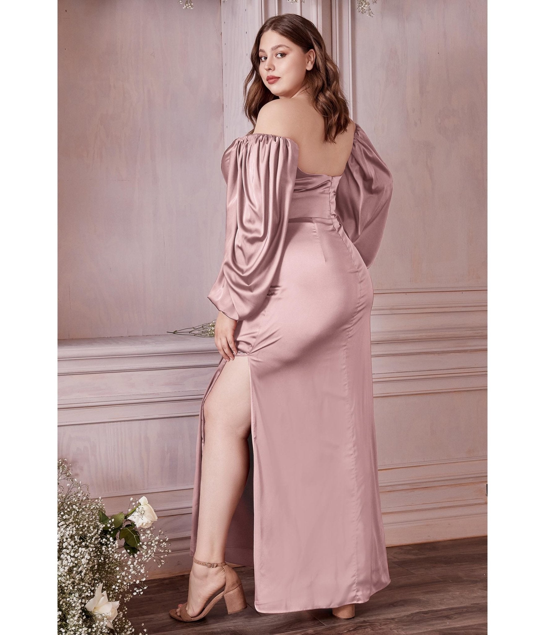 

Cinderella Divine Plus Size Mauve Satin Long Sleeve Bridesmaid Dress