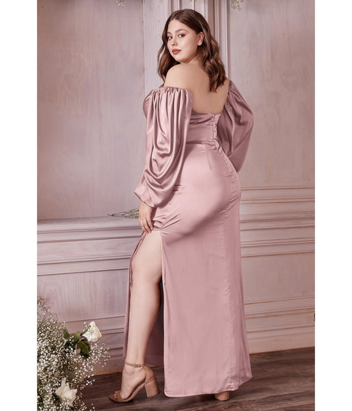 Plus Size Sweetheart Long Sleeves Satin Wrap Bridesmaid Dress