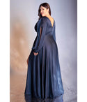 Plus Size A-line V-neck Satin Floor Length Wrap Gathered Pleated Evening Dress