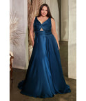Plus Size A-line V-neck Sleeveless Keyhole Ruched Cutout Satin Evening Dress