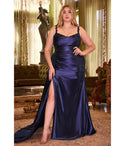 Plus Size Scoop Neck Sleeveless Slit Pleated Ruched Applique Sequined Fitted Corset Waistline Evening Dress with a Brush/Sweep Train