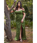 Cinderella Divine Plus Olive Divine Satin Corset Off shoulder Prom Dress