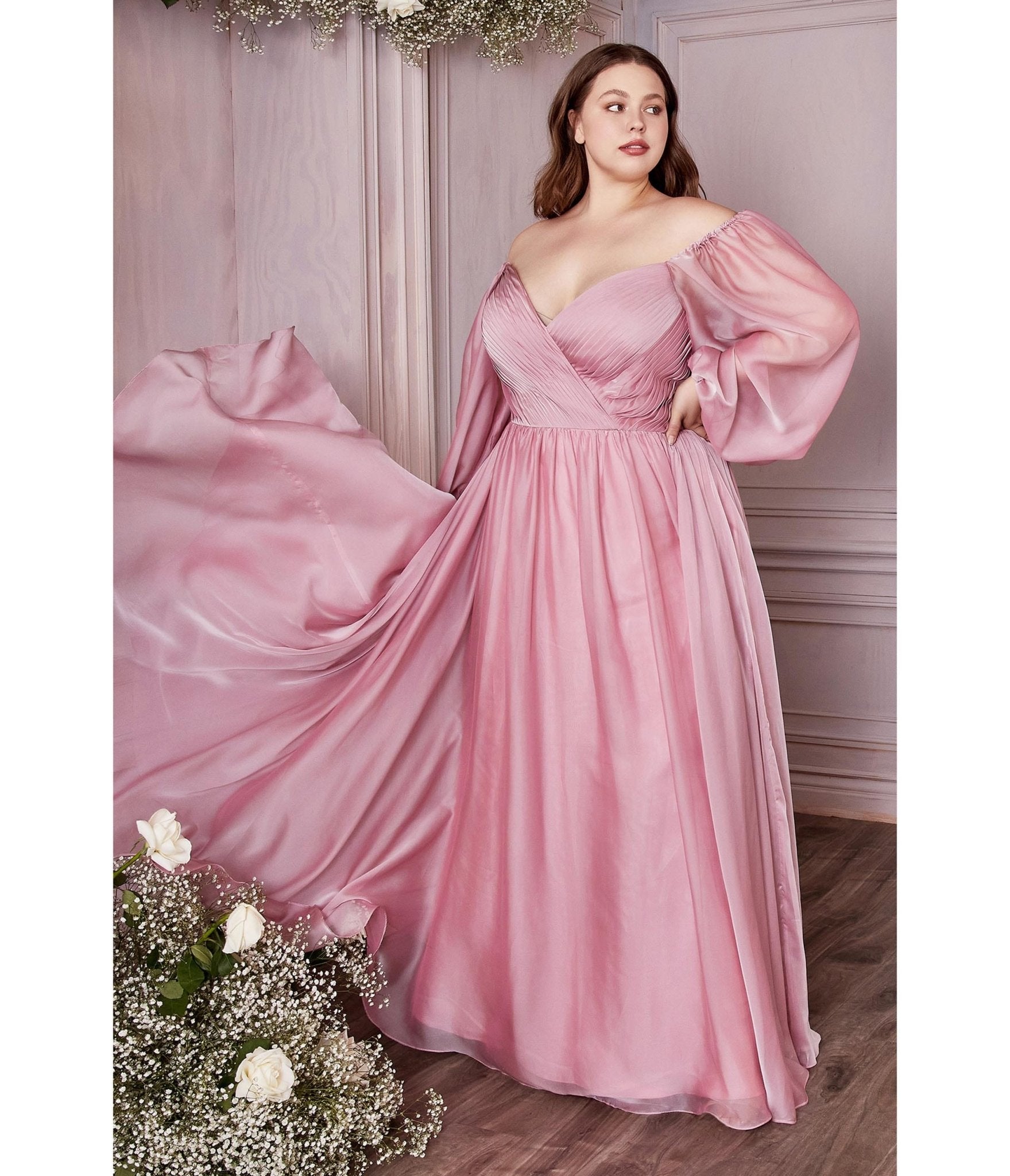 

Cinderella Divine Plus Size Petal Blush Chiffon Sweetheart Bridesmaid Goddess Gown