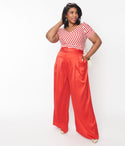 Plus 1970s Satin Belted Wide Leg Pants