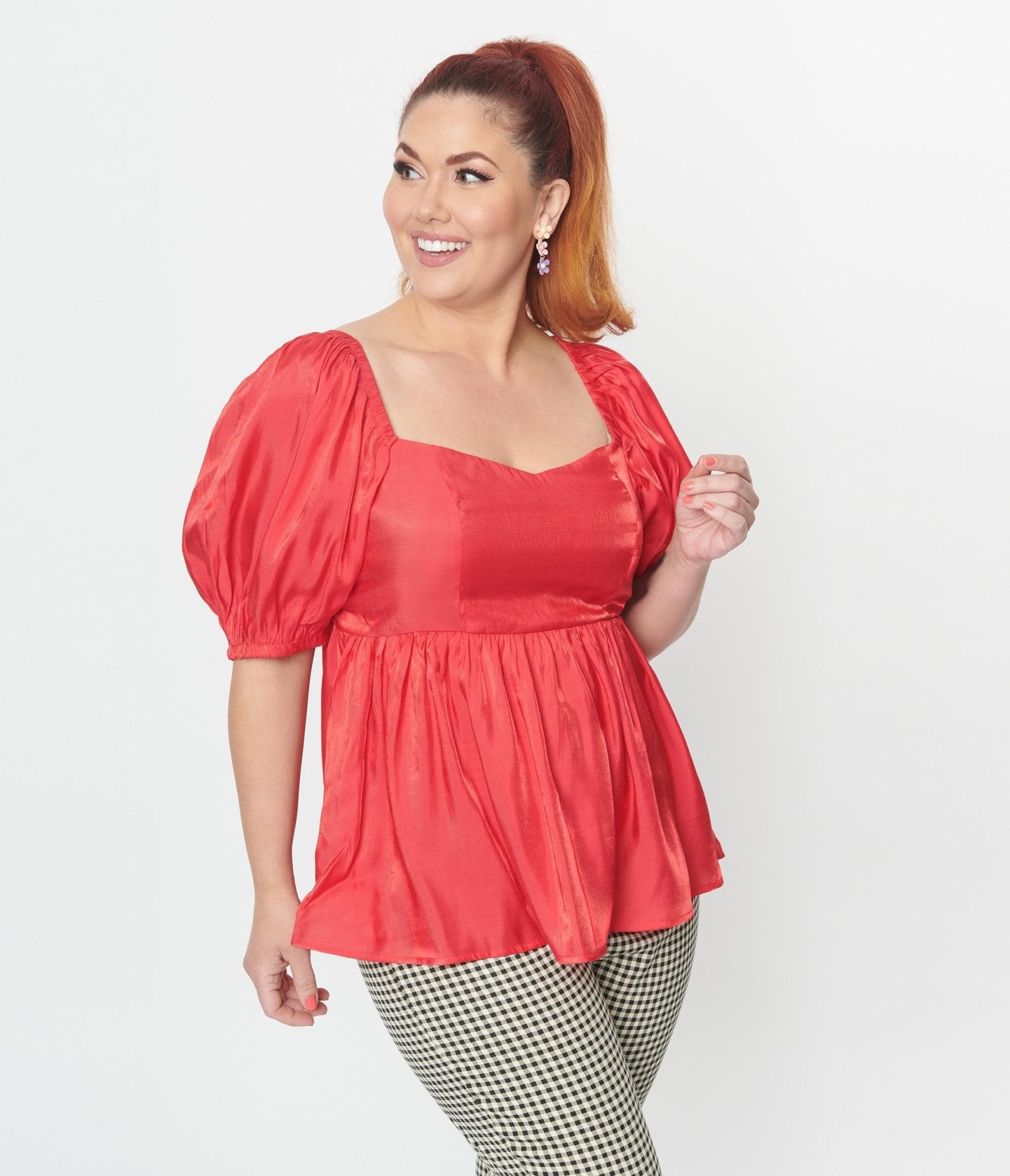 

Plus Size Red Shimmer Babydoll Top