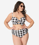 Plus Retro Style Black & Gingham Swim Bottom