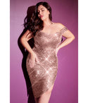 Plus Size Fitted Sequined Slit Gathered Sheath Off the Shoulder Sheath Dress/Homecoming Dress/Bridesmaid Dress