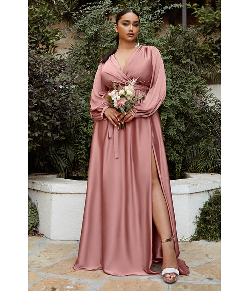 Plus Size A-line V-neck Satin Floor Length Gathered Pleated Wrap Evening Dress