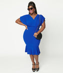 Plus Size V-neck Peplum Knit Flutter Short Sleeves Sleeves Bodycon Dress