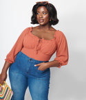 Plus Rust Ruffle Top