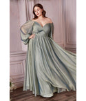 Plus Size Long Sleeves Goddess Sheer Sweetheart Floor Length Chiffon Bridesmaid Dress
