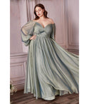 Plus Size Chiffon Long Sleeves Sweetheart Goddess Sheer Floor Length Bridesmaid Dress