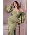 Plus Size Sweetheart Wrap Long Sleeves Satin Bridesmaid Dress