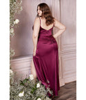 Plus Size Sophisticated V-neck Satin Back Zipper Sheer Slit Fitted Illusion Plunging Neck Spaghetti Strap Floor Length Homecoming Dress