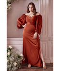 Plus Size Wrap Long Sleeves Sweetheart Satin Bridesmaid Dress