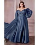Plus Size Floor Length Long Sleeves Sweetheart Goddess Sheer Chiffon Bridesmaid Dress