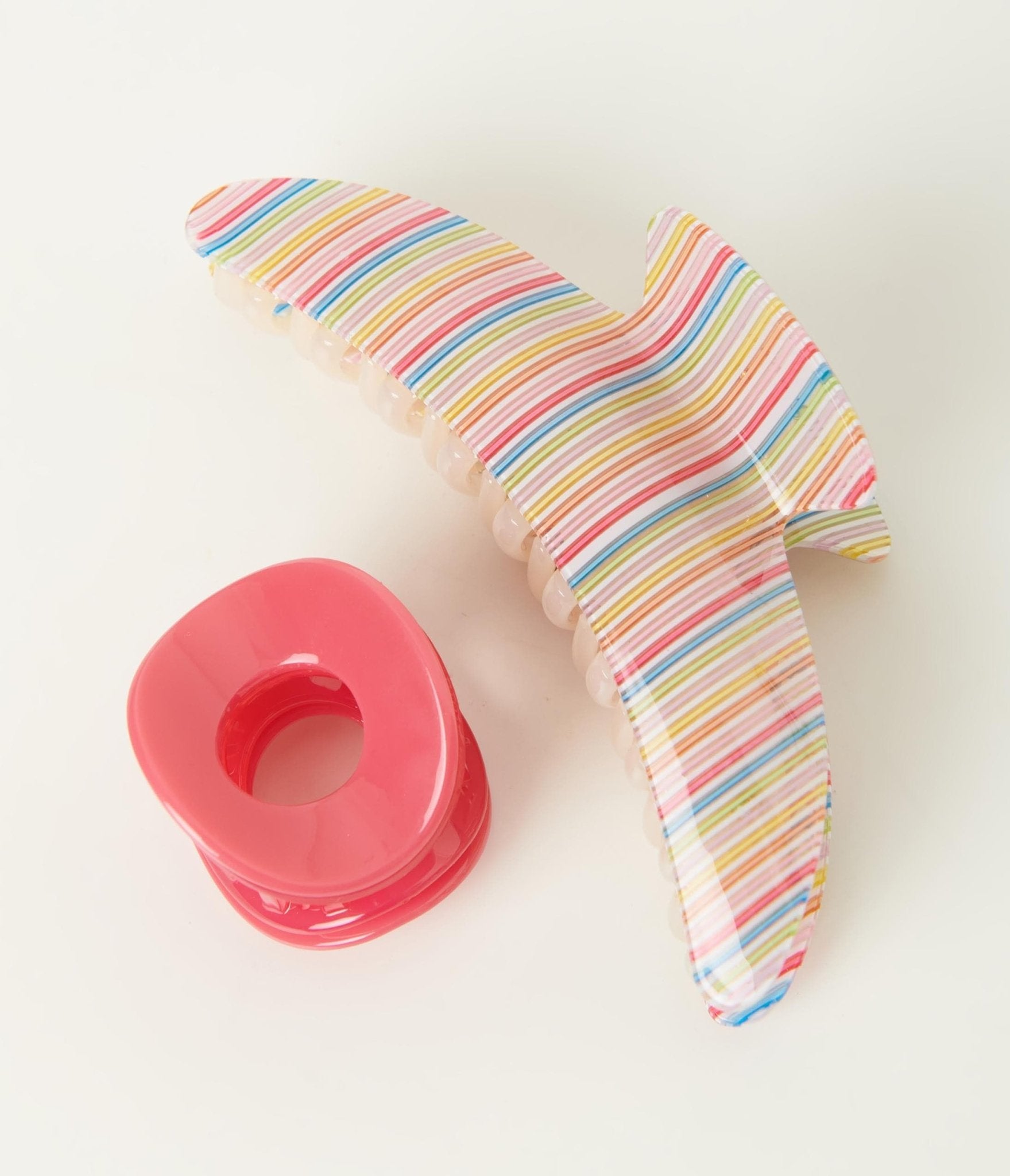 

Rainbow Stripe & Pink Hair Claw Set