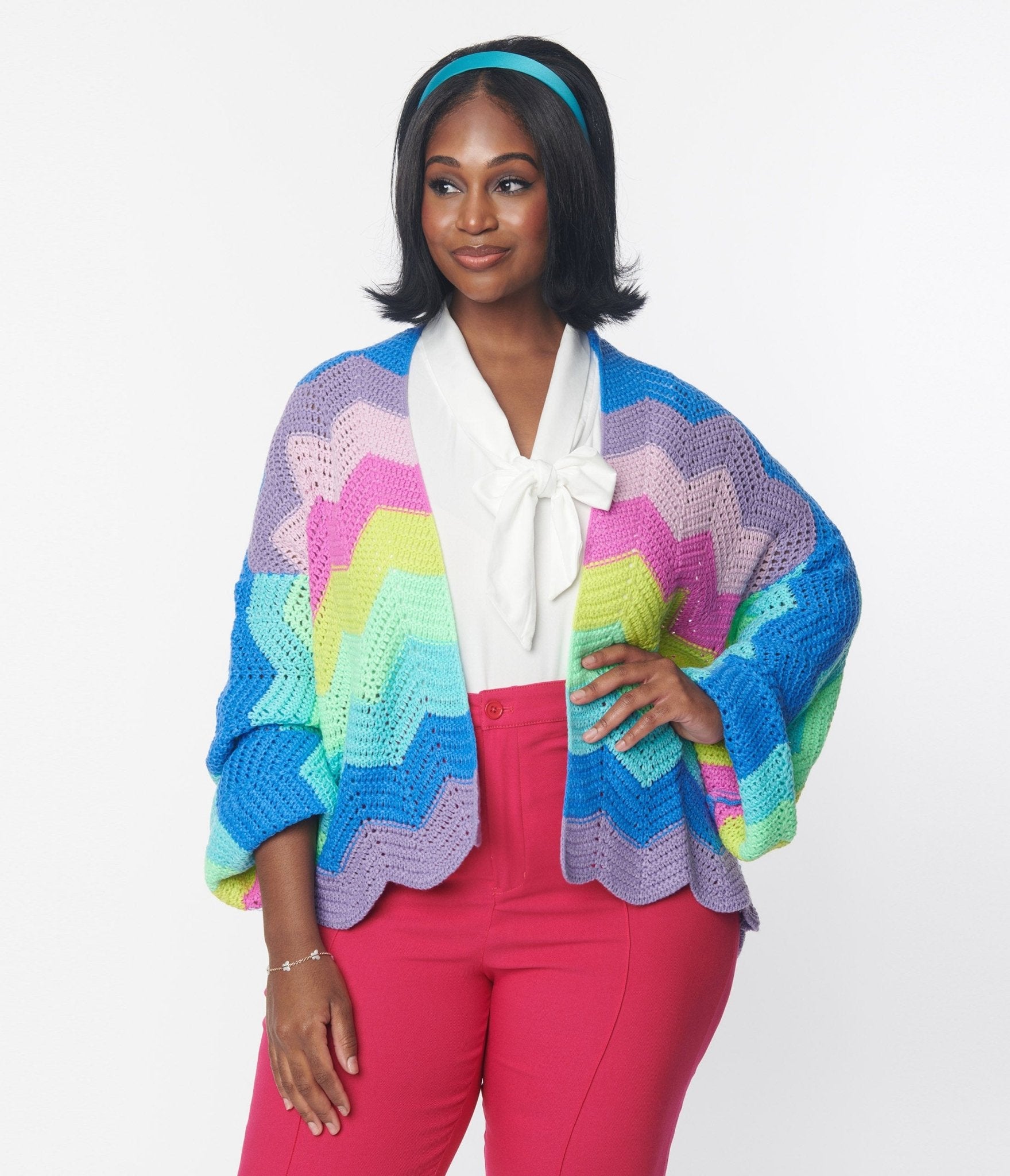 

Rainbow Wavy Stripe Knit Cardigan