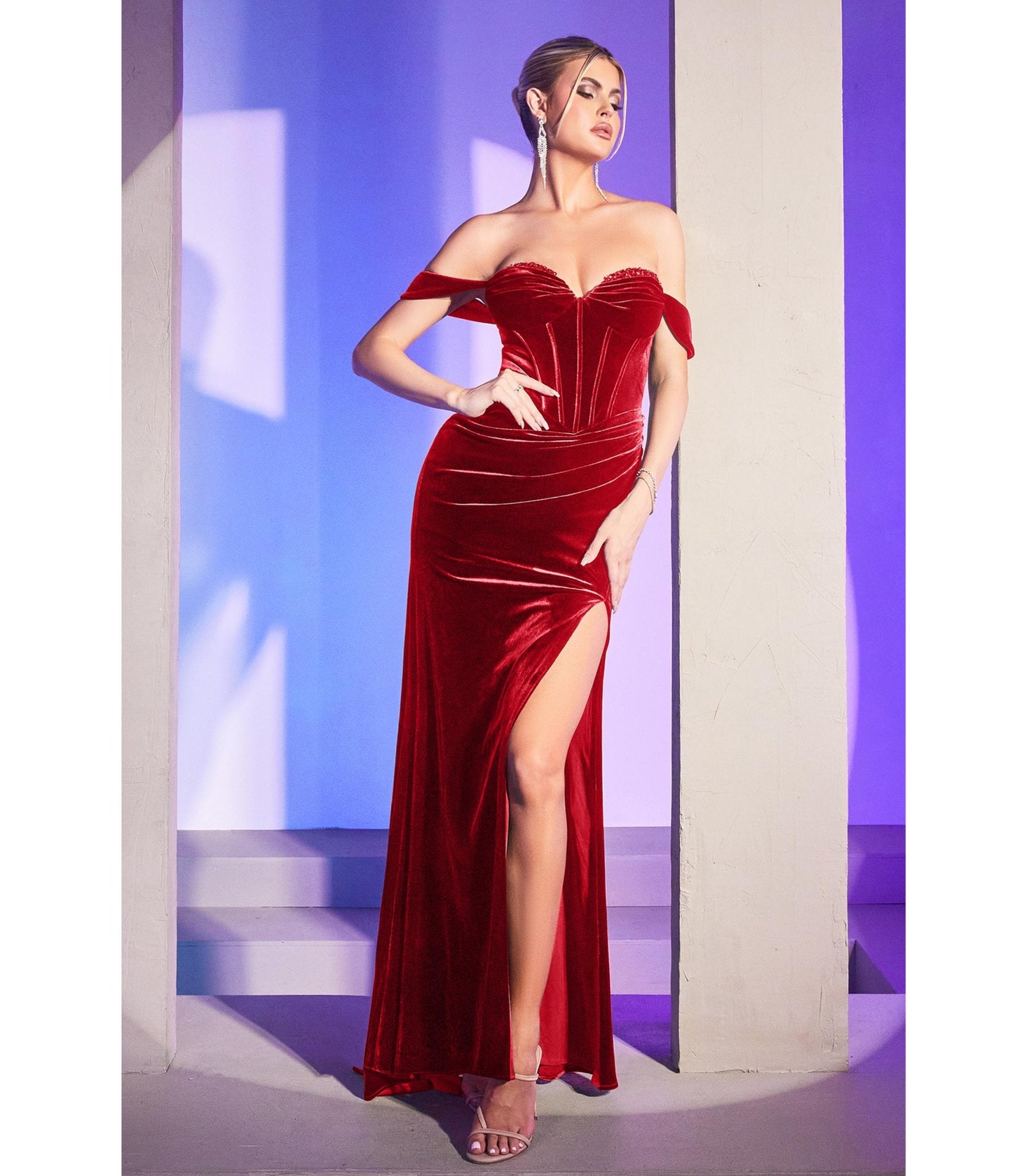 

Cinderella Divine Red Corset Velvet Dream Bridesmaid Gown