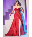 Floor Length Glittering Slit Pleated Corset Waistline Cowl Neck Ball Gown Prom Dress with a Brush/Sweep Train