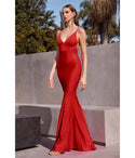 V-neck Sleeveless Spaghetti Strap Glittering Open-Back Fitted Floor Length Satin Evening Dress with a Brush/Sweep Train