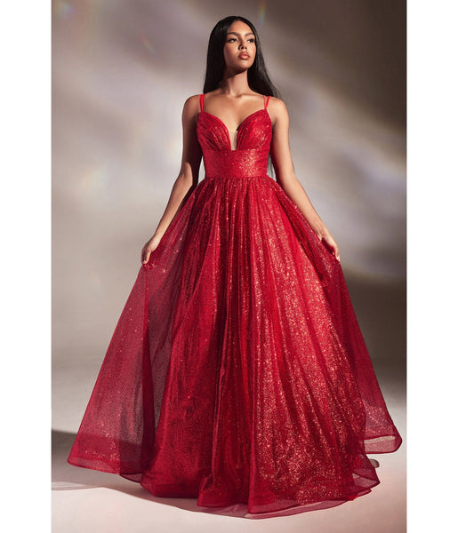 A-line Sleeveless Spaghetti Strap Sweetheart Lace-Up Illusion Glittering Floor Length Ball Gown Dress with a Brush/Sweep Train