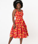 Sweetheart Swing-Skirt Elasticized Waistline Cotton Sleeveless Side Zipper Floral Print Dress