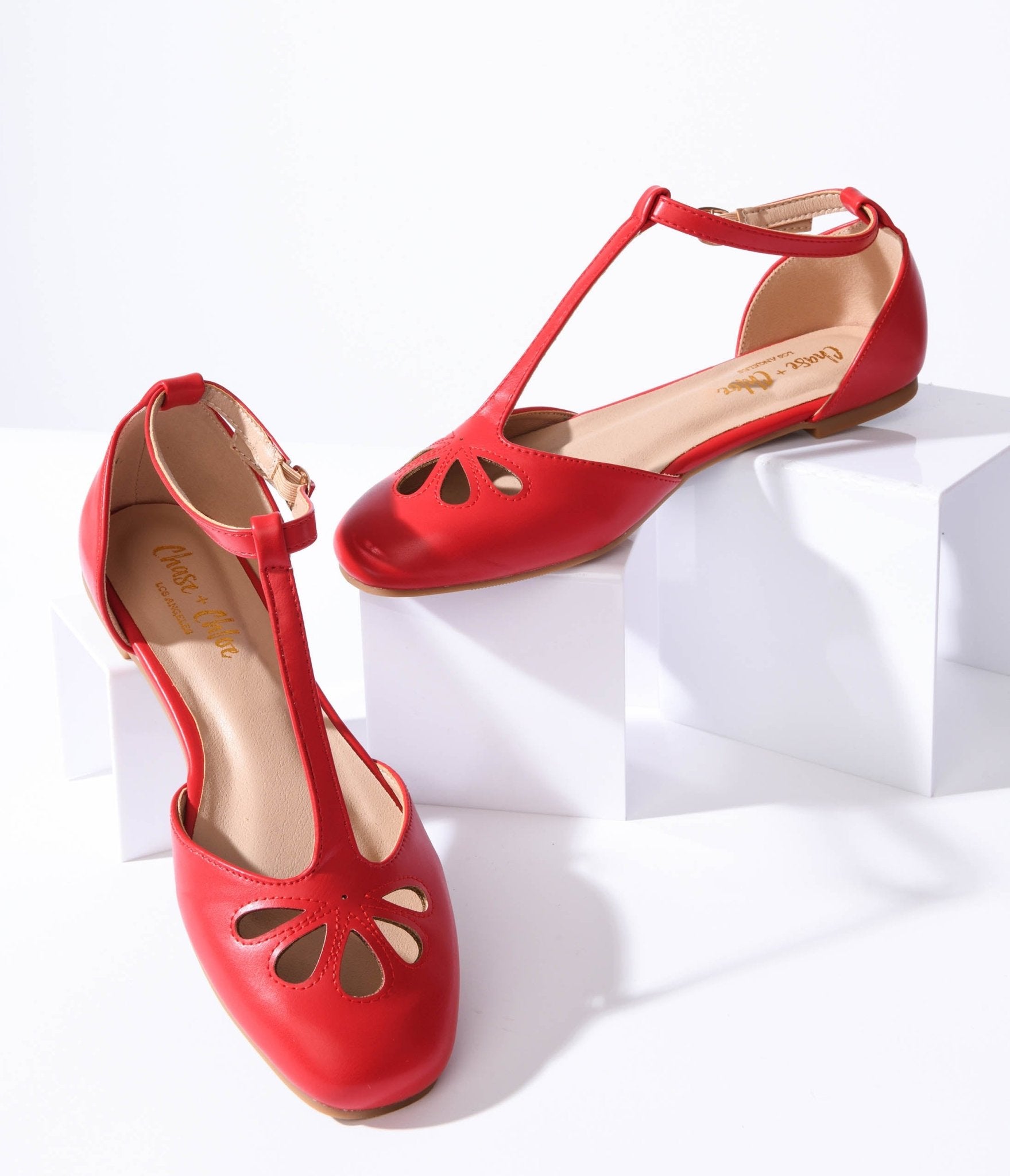 

1920S Style Red Leatherette T-Strap Flats