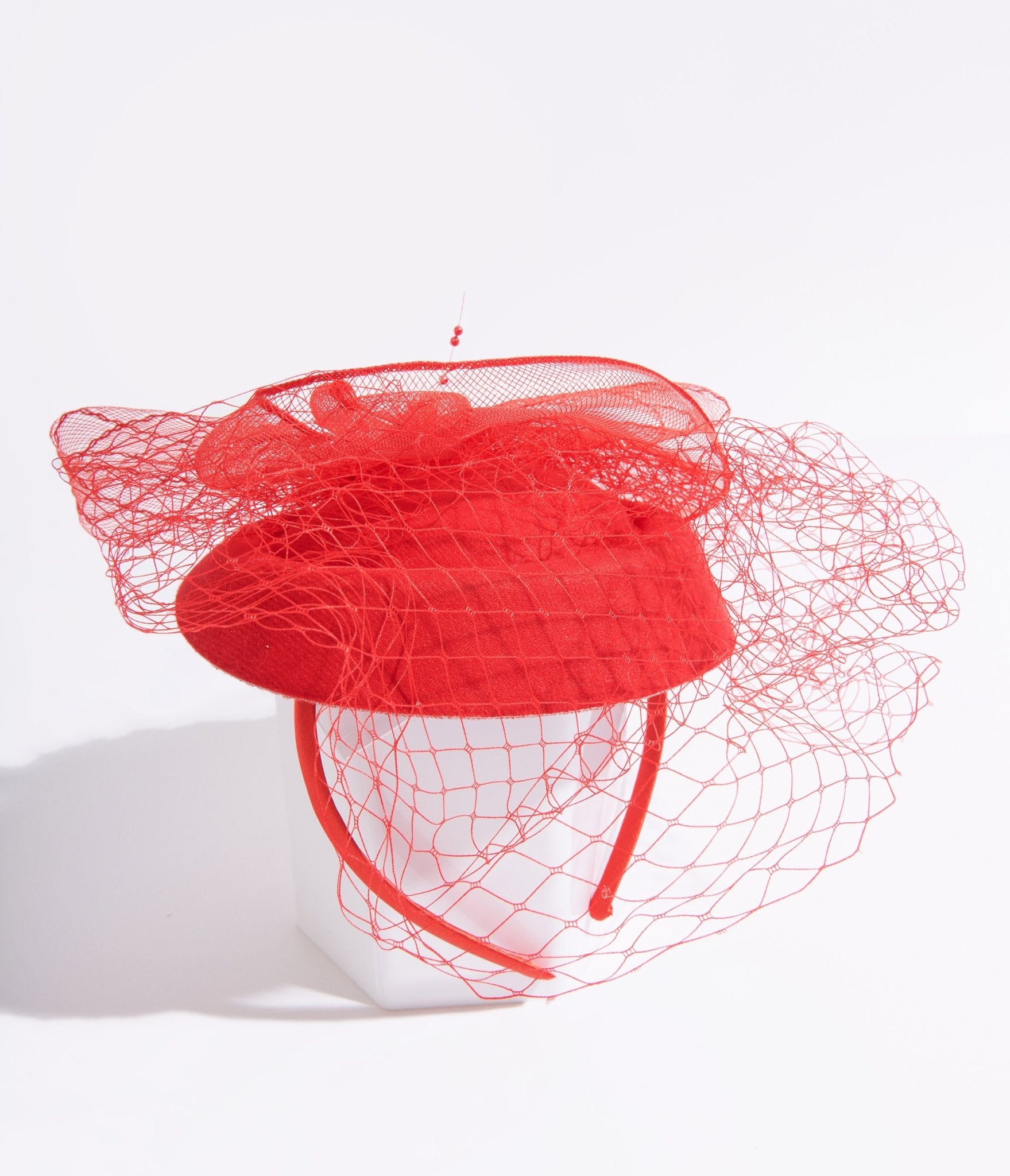 

Red Netted Pillbox Fascinator Headband