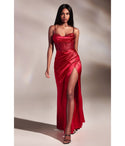 Sophisticated Satin Corset Waistline Floor Length Cowl Neck Sweetheart Illusion Fitted Beaded Draped Slit Lace-Up Spaghetti Strap Prom Dress with a Brush/Sweep Train