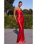 Strapless Lace-Up Ruched Satin Sweetheart Corset Waistline Evening Dress