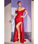 Off the Shoulder Satin Slit Glittering Gathered Sweetheart Bridesmaid Dress